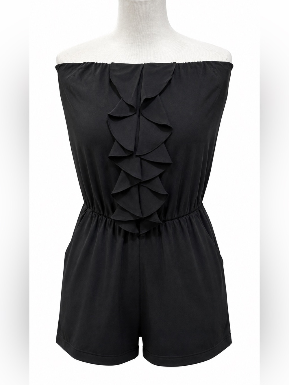 New Express Black Strapless Ruffle Romper Size Small